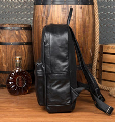 Cool Black Mens Leather 15inches Computer Backpack Fashion Travel Backpack School Backpack for men - imessengerbags