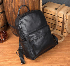 Cool Black Mens Leather 15inches Computer Backpack Fashion Travel Backpack School Backpack for men - imessengerbags