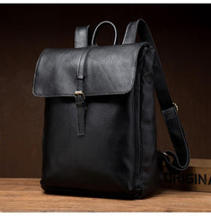 Black Fashion Mens Leather 15-inch Computer Backpacks Cool Satchel Backpacks School Backpacks for men - imessengerbags