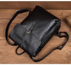 Black Fashion Mens Leather 15-inch Computer Backpacks Cool Satchel Backpacks School Backpacks for men - imessengerbags