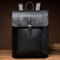Black Fashion Mens Leather 15-inch Computer Backpacks Cool Satchel Backpacks School Backpacks for men - imessengerbags