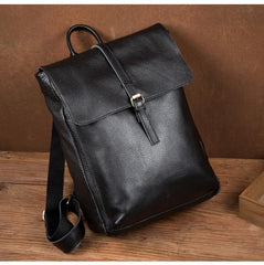 Black Fashion Mens Leather 15-inch Computer Backpacks Cool Satchel Backpacks School Backpacks for men - imessengerbags