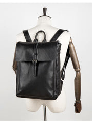 Black Fashion Mens Leather 15-inch Computer Backpacks Cool Satchel Backpacks School Backpacks for men - imessengerbags