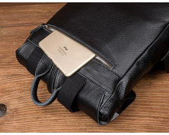 Black Fashion Mens Leather 15-inch Computer Backpacks Cool Satchel Backpacks School Backpacks for men - imessengerbags