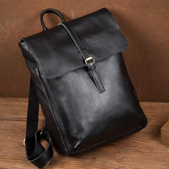 Black Fashion Mens Leather 15-inch Computer Backpacks Cool Satchel Backpacks School Backpacks for men
