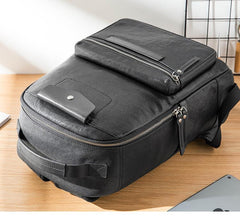 Black Fashion Mens Leather 15-inch Computer Backpacks Travel Backpacks Black College Backpack for men - imessengerbags