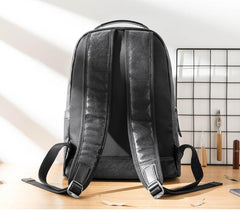 Black Fashion Mens Leather 15-inch Computer Backpacks Travel Backpacks Black College Backpack for men - imessengerbags