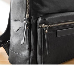 Black Fashion Mens Leather 15-inch Computer Backpacks Travel Backpacks Black College Backpack for men - imessengerbags