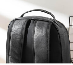 Black Fashion Mens Leather 15-inch Computer Backpacks Travel Backpacks Black College Backpack for men - imessengerbags