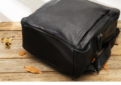 Black Fashion Mens Leather 15-inch Large Business Computer Backpacks Travel Backpacks Black College Backpack for men - imessengerbags