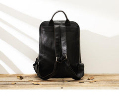 Black Fashion Mens Leather 15-inch Large Business Computer Backpacks Travel Backpacks Black College Backpack for men - imessengerbags