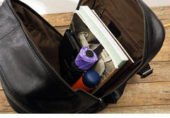 Black Fashion Mens Leather 15-inch Large Business Computer Backpacks Travel Backpacks Black College Backpack for men
