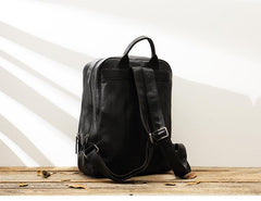 Black Fashion Mens Leather 15-inch Large Business Computer Backpacks Travel Backpacks Black College Backpack for men