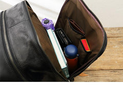 Black Fashion Mens Leather 15-inch Large Business Computer Backpacks Travel Backpacks Black College Backpack for men - imessengerbags