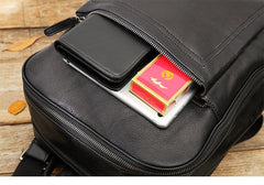 Black Fashion Mens Leather 15-inch Large Business Computer Backpacks Travel Backpacks Black College Backpack for men - imessengerbags