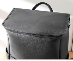 Black Fashion Mens Leather 15-inch Computer Backpacks Business Travel Backpacks College Backpack for men - imessengerbags