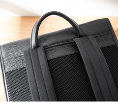 Black Fashion Mens Leather 15-inch Computer Backpacks Business Travel Backpacks College Backpack for men - imessengerbags
