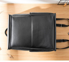 Black Fashion Mens Leather 15-inch Computer Backpacks Business Travel Backpacks College Backpack for men - imessengerbags