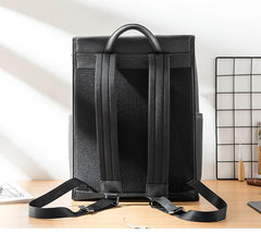Black Fashion Mens Leather 15-inch Computer Backpacks Business Travel Backpacks College Backpack for men - imessengerbags