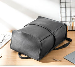 Black Fashion Mens Leather 15-inch Computer Backpacks Business Travel Backpacks College Backpack for men - imessengerbags