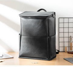 Black Fashion Mens Leather 15-inch Computer Backpacks Business Travel Backpacks College Backpack for men - imessengerbags