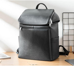 Black Fashion Mens Leather 15-inch Computer Backpacks Travel Backpacks School Backpack for men - imessengerbags