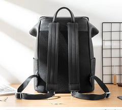 Black Fashion Mens Leather 15-inch Computer Backpacks Travel Backpacks School Backpack for men - imessengerbags