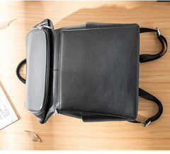 Black Fashion Mens Leather 15-inch Computer Backpacks Travel Backpacks School Backpack for men - imessengerbags