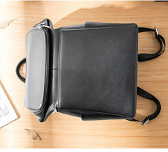 Black Fashion Mens Leather 15-inch Computer Backpacks Travel Backpacks School Backpack for men