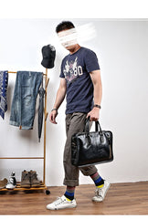 Vintage Black Mens Leather Briefcase Work Handbag Brown 14'' Computer Briefcase For Men - imessengerbags