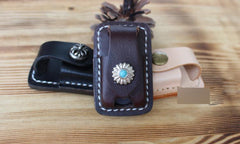 Handmade Mens Black Leather Slim Zippo Lighter Case Slim Zippo Lighter Holder with Belt Clip - imessengerbags