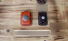 Handmade Mens Black Leather Slim Zippo Lighter Case Slim Zippo Lighter Holder with Belt Clip - imessengerbags