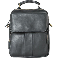 Black Leather Mens Vertical Small Briefcase Work Handbag Side Bag Business Shoulder Bag for Men - imessengerbags