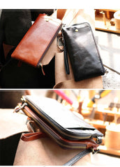 Black Leather Mens Long Wallet Zipper Clutch Wallet Brown Wristlet Long Wallet For Men - imessengerbags