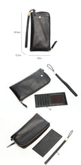 Black Leather Mens Long Wallet Zipper Clutch Wallet Brown Wristlet Long Wallet For Men - imessengerbags