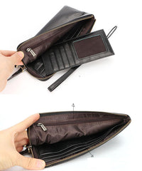 Black Leather Mens Long Wallet Zipper Clutch Wallet Brown Wristlet Long Wallet For Men - imessengerbags