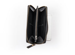 Black Handmade Leather Mens Long Wallet Bifold Zipper Clutch Wallet CellPhone Wallet For Men - imessengerbags