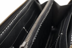 Black Handmade Leather Mens Long Wallet Bifold Zipper Clutch Wallet CellPhone Wallet For Men - imessengerbags