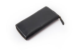 Black Handmade Leather Mens Long Wallet Bifold Zipper Clutch Wallet CellPhone Wallet For Men - imessengerbags