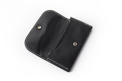 Black Handmade Leather Mens Long Wallet Bifold Card Wallets Buckle Wallet For Men - imessengerbags
