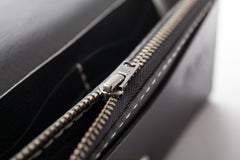 Black Handmade Leather Mens Long Wallet Bifold Card Wallets Buckle Wallet For Men - imessengerbags