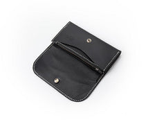 Black Handmade Leather Mens Long Wallet Bifold Card Wallets Buckle Wallet For Men - imessengerbags