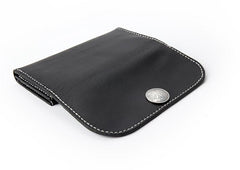 Black Handmade Leather Mens Long Wallet Bifold Card Wallets Buckle Wallet For Men - imessengerbags