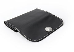 Black Handmade Leather Mens Long Wallet Bifold Card Wallets Buckle Wallet For Men