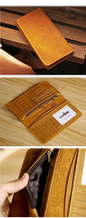 Black Handmade Tan Leather Mens Long Wallet Bifold Green Long Wallet For Men - imessengerbags