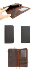 Black Handmade Tan Leather Mens Long Wallet Bifold Green Long Wallet For Men