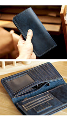 Black Handmade Tan Leather Mens Long Wallet Bifold Green Long Wallet For Men - imessengerbags