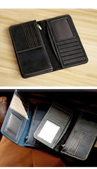 Black Handmade Tan Leather Mens Long Wallet Bifold Green Long Wallet For Men - imessengerbags