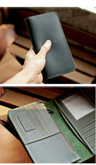 Black Handmade Tan Leather Mens Long Wallet Bifold Green Long Wallet For Men - imessengerbags