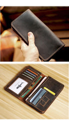 Black Handmade Tan Leather Mens Long Wallet Bifold Green Long Wallet For Men - imessengerbags